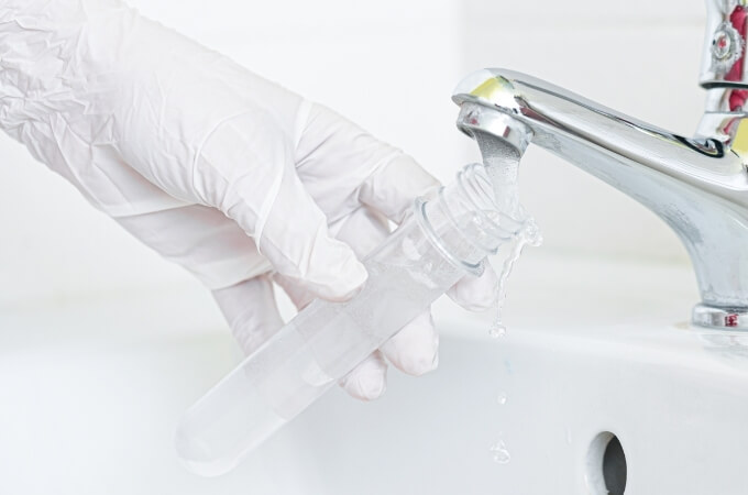 hand-glove-with-test-tube-is-tap-water-safe-to-drink